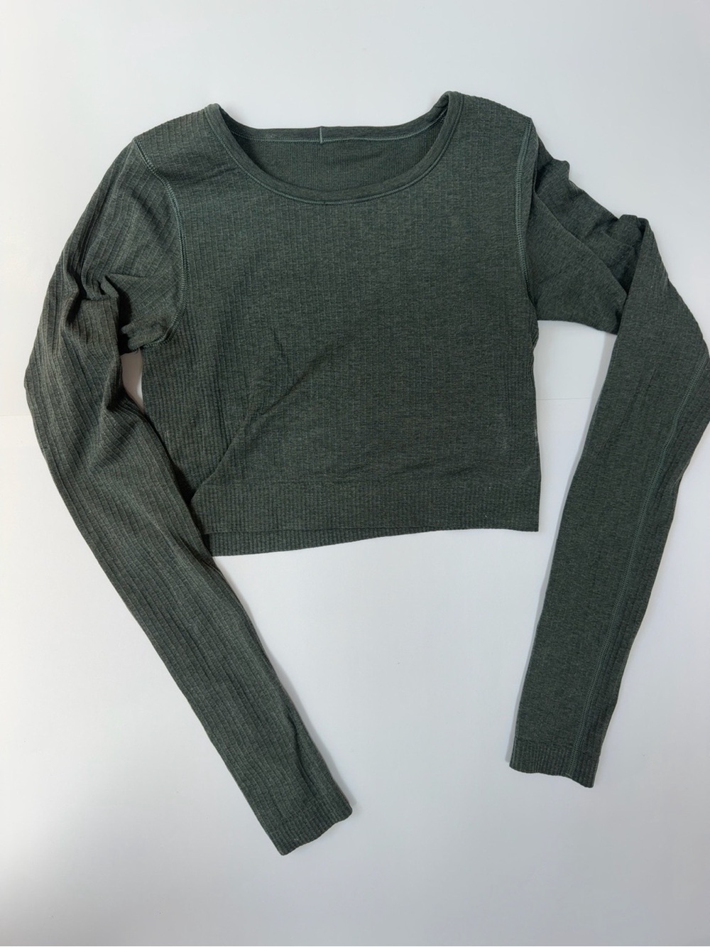 Lululemon Ribbed Long Sleeve Crop Top Olive Green
